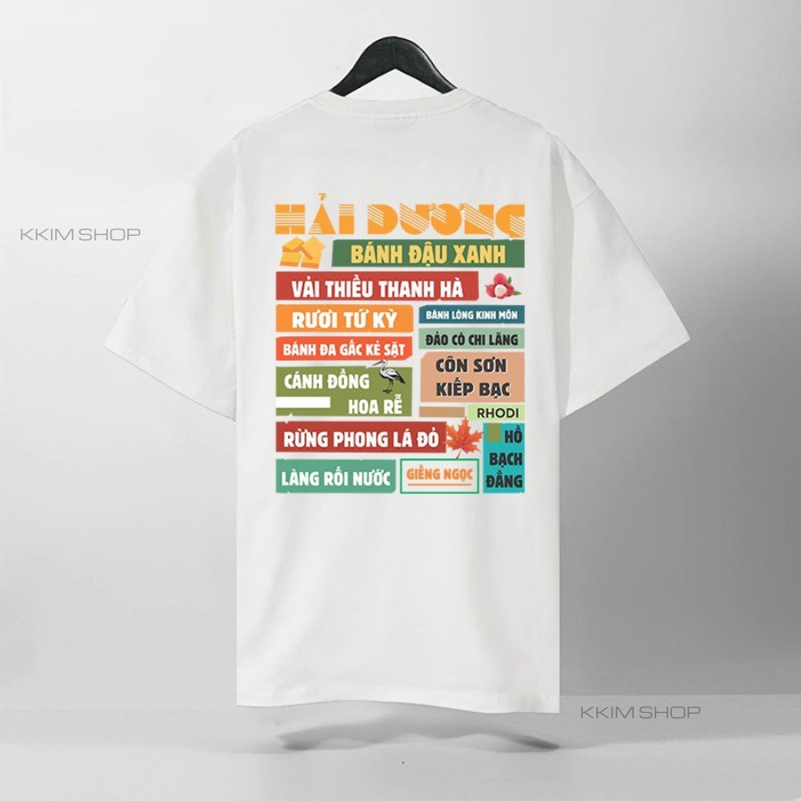 Áo thun tay lỡ HẢI DƯƠNG, Áo phông 63 tỉnh thành Form rộng oversize, chất liệu Cotton KKIMSHOP