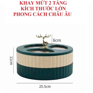 Hộp mứt tết 2 tầng, hộp đựng bánh kẹo hình tròn sang trọng, hiện đại