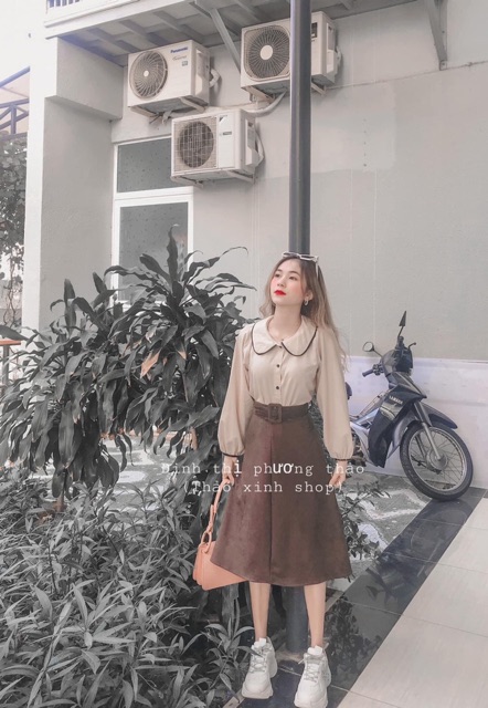 Set Áo sơ mi mix Chân váy Nhung