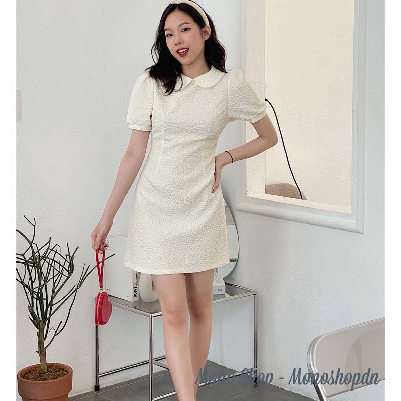 Đầm gấm xốp cổ sen tay bồng bo viền Ảnh thật/ sẵn | BigBuy360 - bigbuy360.vn