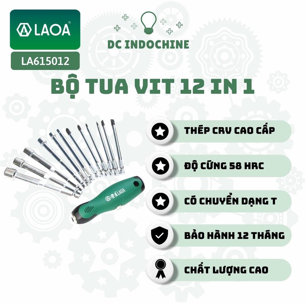 Bộ tua vit 12 trong 1 LAOA LA615012 đa năng, thép Cr-V chất lượng cao, hàng chính hãng