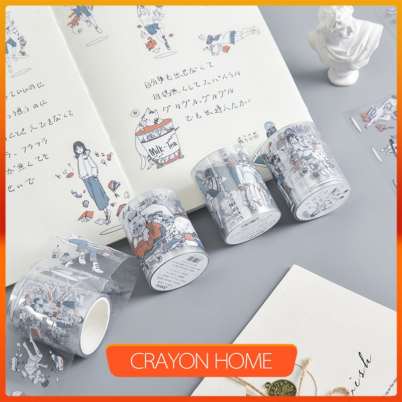 Băng Dính Washi PET Trong Suốt Dùng Trang Trí Sổ Dụng Cụ Văn Phòng