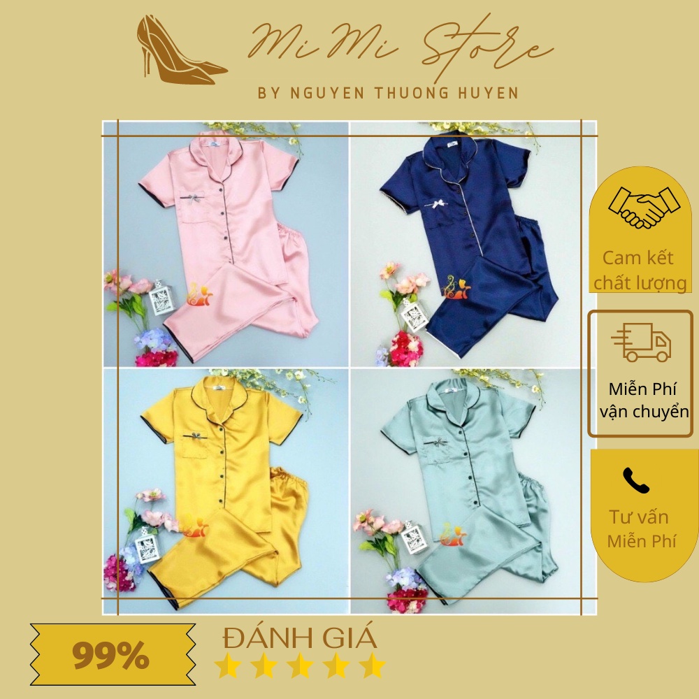 Bộ lụa satin dài Bộ mặc nhà nữ đẹp