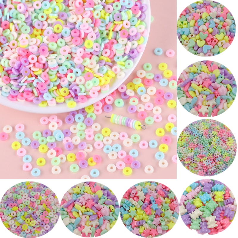 Bộ 20/40/100 Hạt Nhựa Acrylic Hình Gấu/Ngôi Sao Hoạt Hình Màu Kẹo Làm Vòng Tay/Dây Chuyền Thời Trang