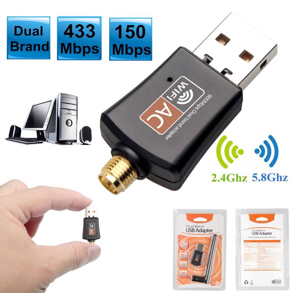 Usb WiFi Băng Tần Kép Ac 600Mbps Có Ăng Ten 5/2.4Ghz Lan 802.11ac/A/B/G/N Cho Windows XP Win 7 10