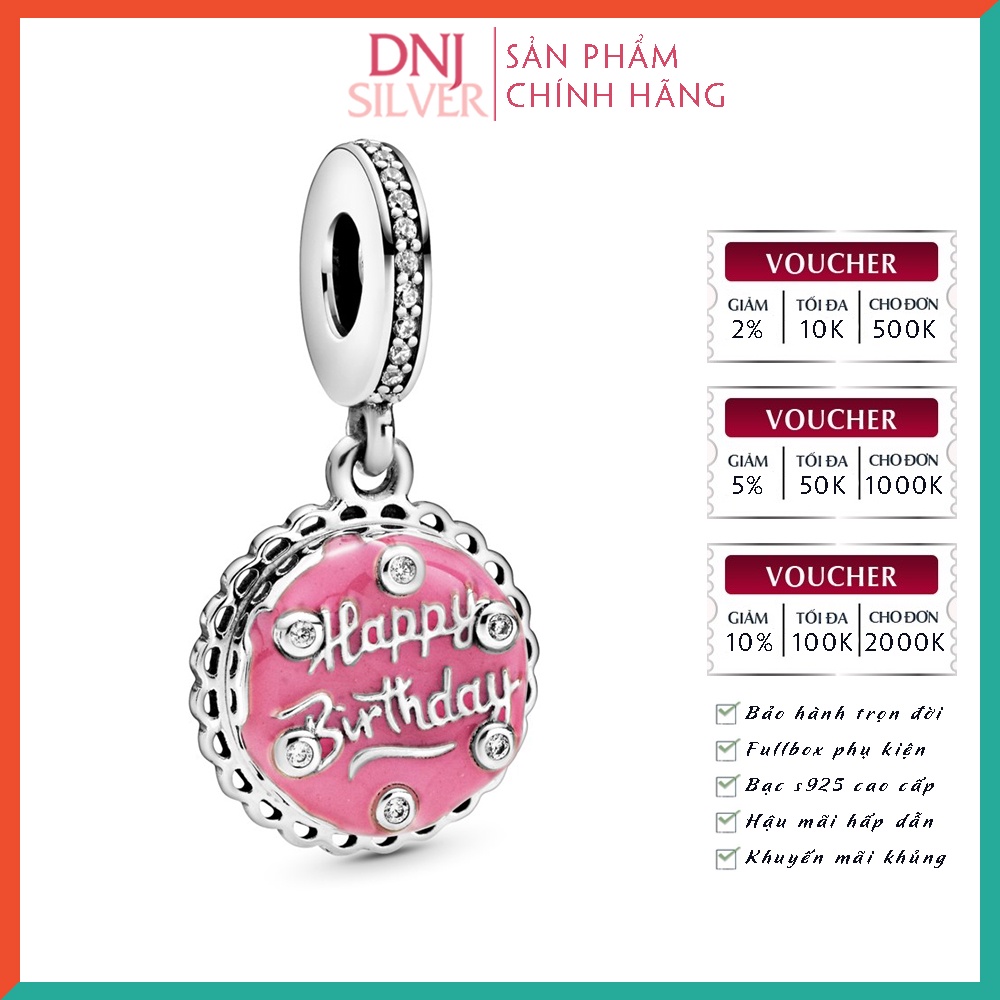 [Hàng cao cấp] Charm bạc 925 cao cấp, hàng chuẩn bạc - Charm Pink Birthday Cake thích hợp để mix vòng tay charm - DN070