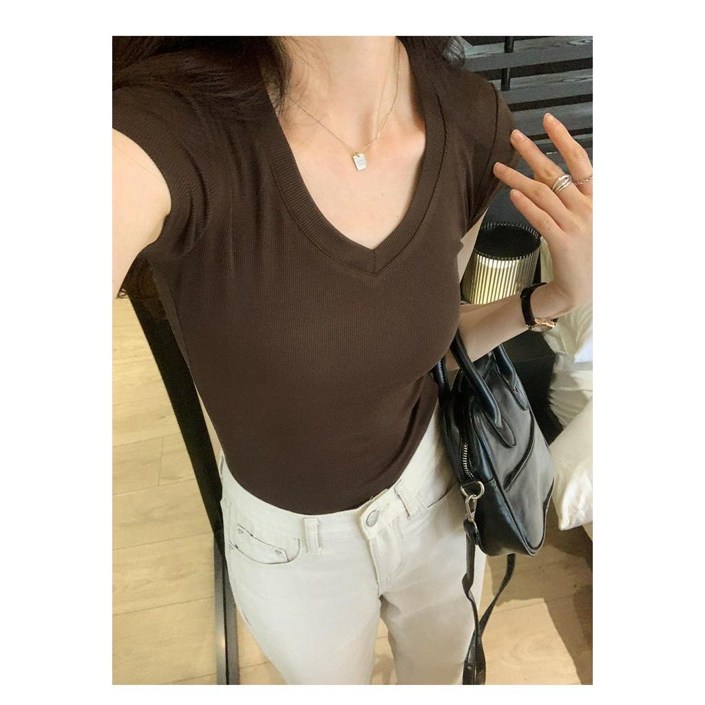 Áo Thun Ngắn Tay Cổ Chữ V Dáng Ôm Thoải Mái 63891