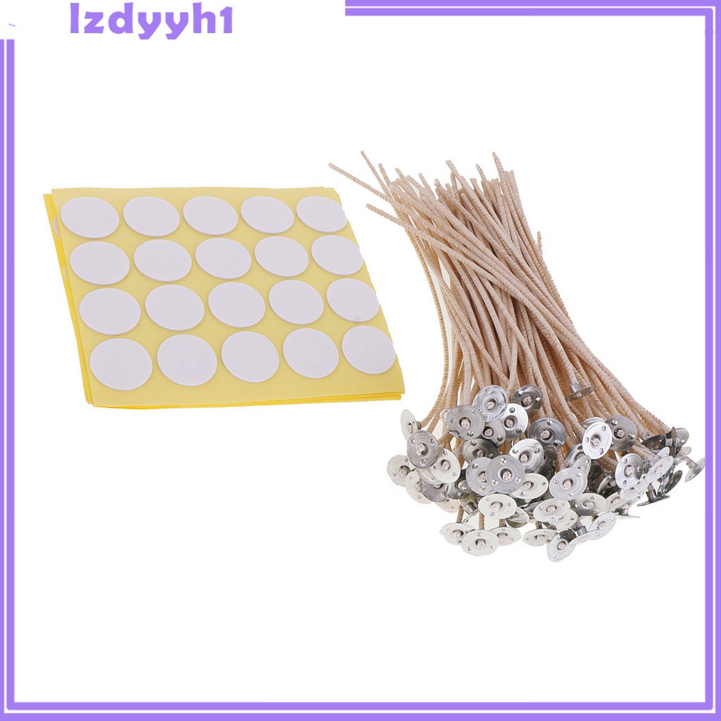 Set 100 Bấc Nến Lõi Cotton Màu Nâu Kèm 100 Miếng Dán Bấc