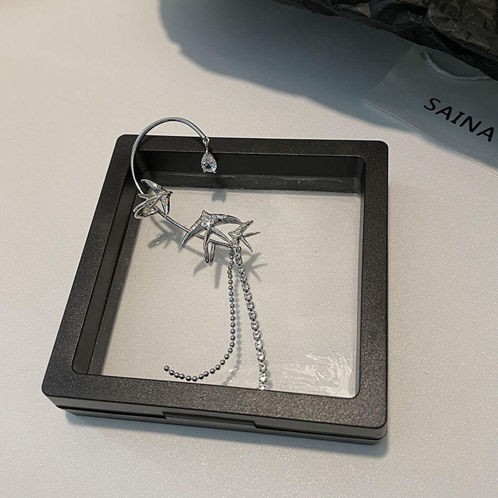 VANES1 Khuyên Kẹp Vành Tai Đính Đá Tua Rua Thời Trang Cho Nữ