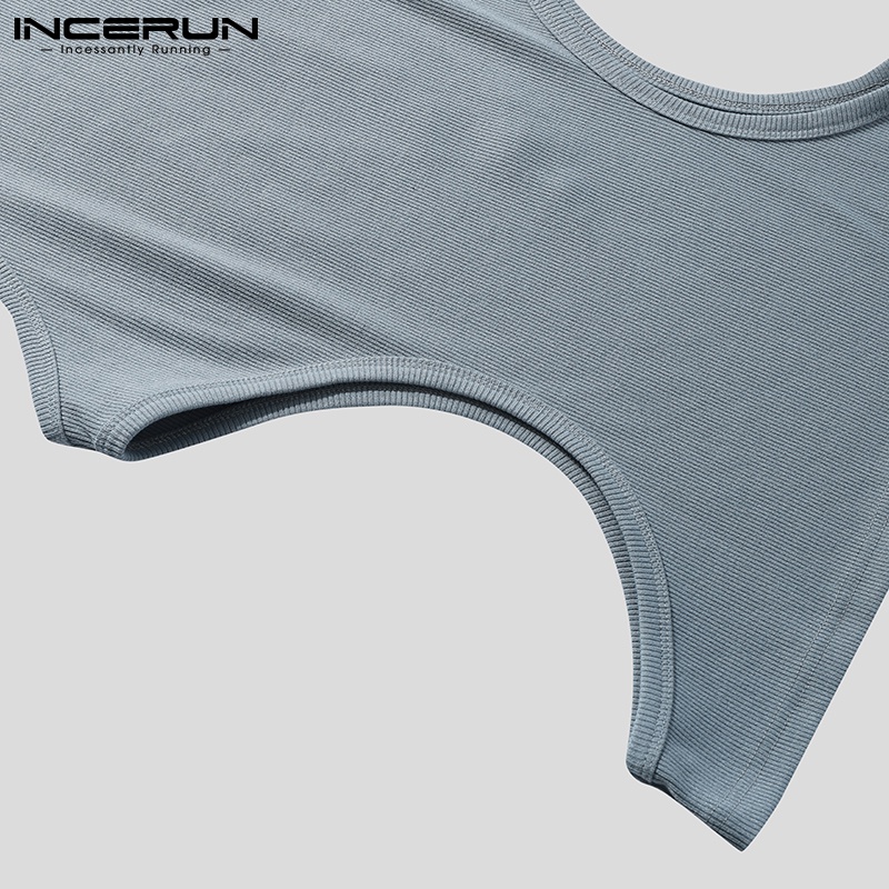 Áo ba lỗ INCERUN dệt kim cổ tròn khoét lỗ ôm dáng thời trang cho nam