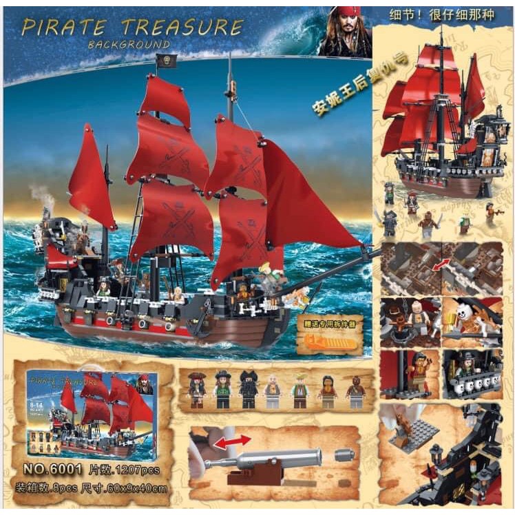 Lego - Lắp ráp chiếc tàu cướp biển đi tìm kho báu ở vùng biển Caribe 6001(Pirate Treasure)1207 khối