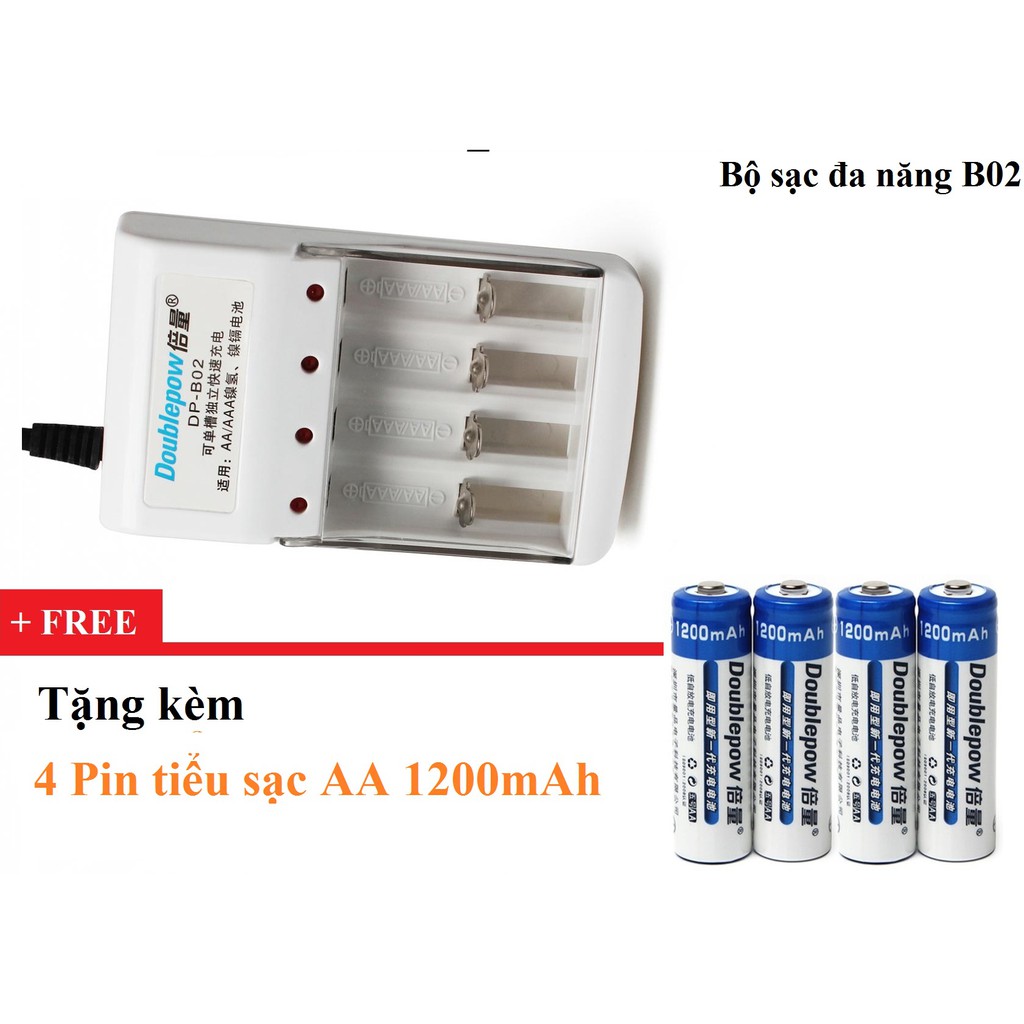 Combo 10 Bộ (Sạc đa năng B02 + 4 Pin AA 1200mAh) Doublepower