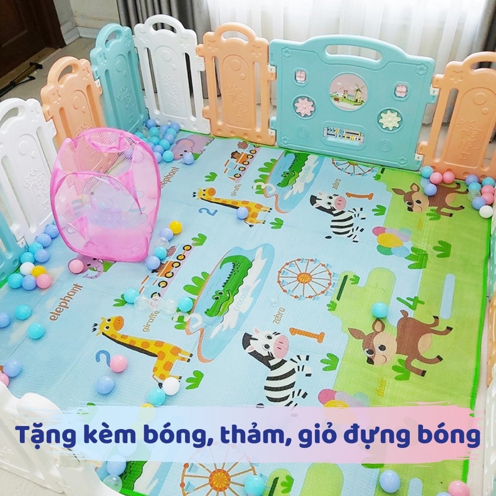 Quây Cũi Bằng Nhựa Cho Bé Baby Holla - Quây nhựa Holla Em Bé Fullset - Tặng bóng, thảm, giỏ đựng - Tháo lắp