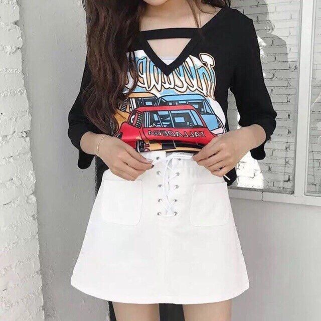Chân váy chữ a đan dây giữa ulzzang
