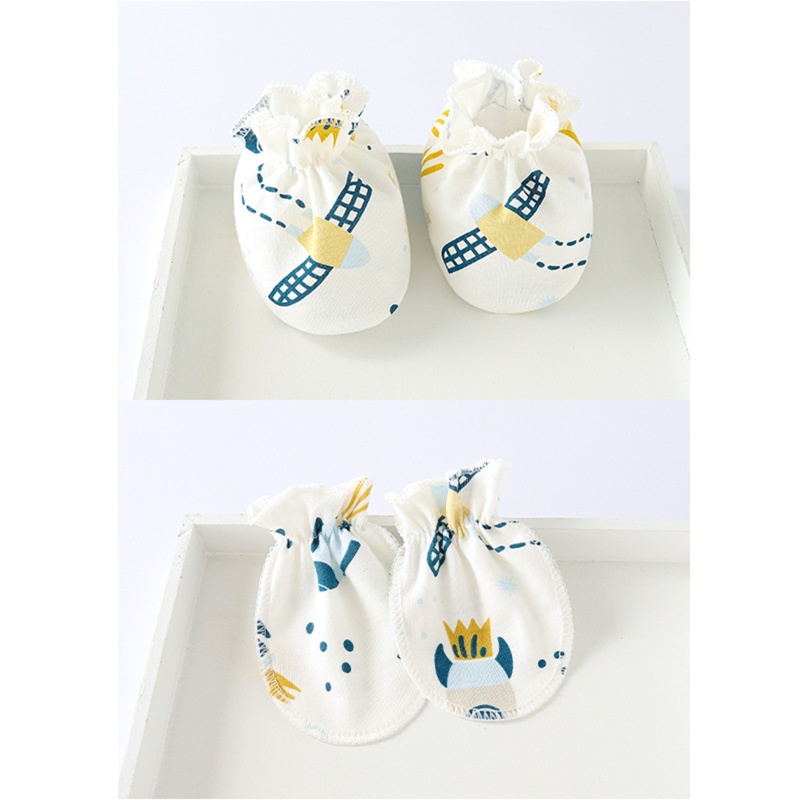 Set mũ + găng tay + vớ chân in họa tiết hoạt hình chống trầy xước cho em bé