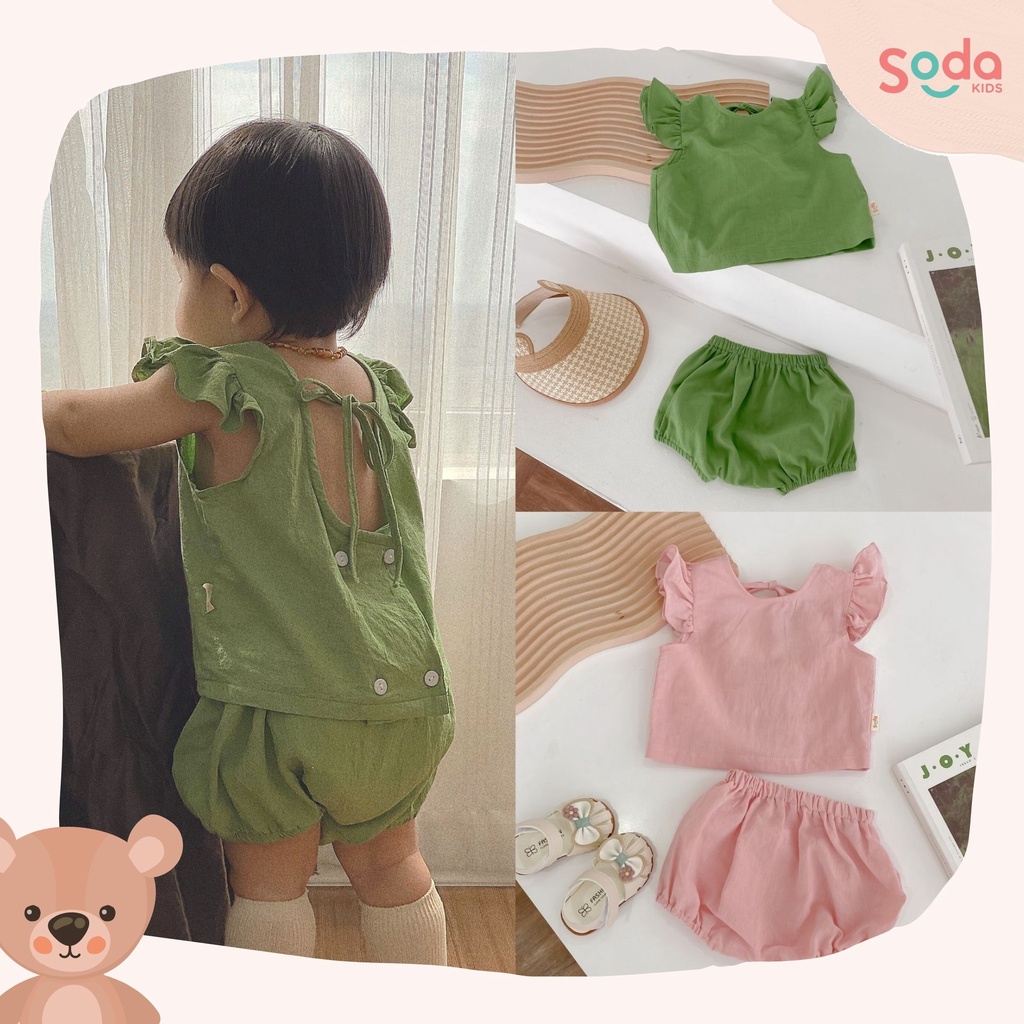 Bộ quần áo bé gái Pumpkin SODA KIDS phong cách croptop, lanh tự nhiên mềm, mát thấm hút mồ hôi