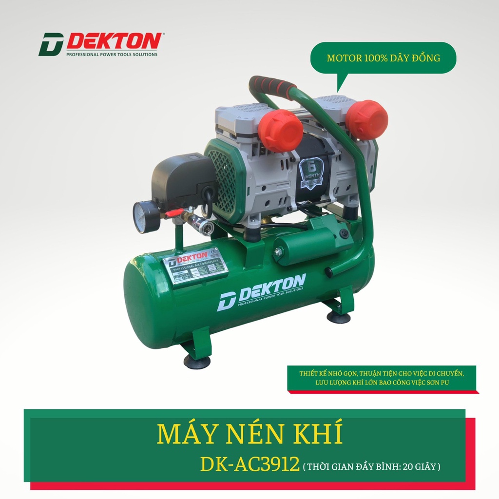 Nén Khí Không Dầu Dekton DK-AC3912 2HP/1500W/ Bình 12L - Lưu Lượng 200L/Phút