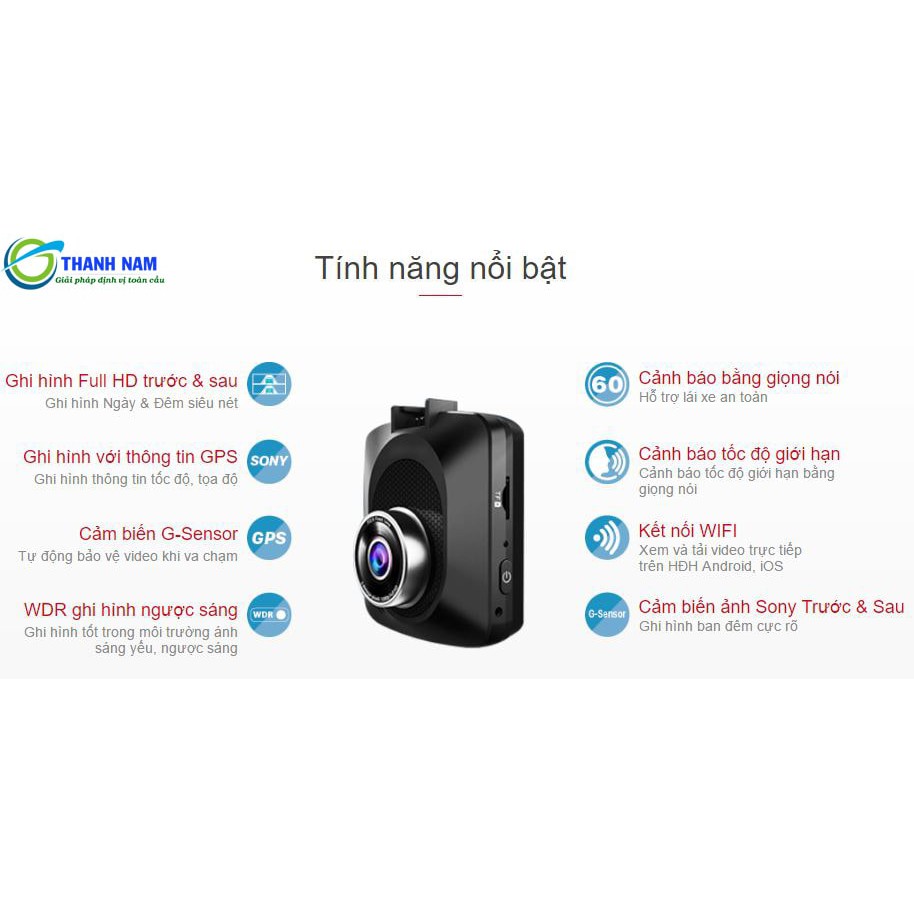 Camera hành trình Vietmap C62S ghi hình trước sau độ phân giải 4K, Có Wifi, GPS (Hỗ trợ lắp đặt miễn phí tận nơi+64G)