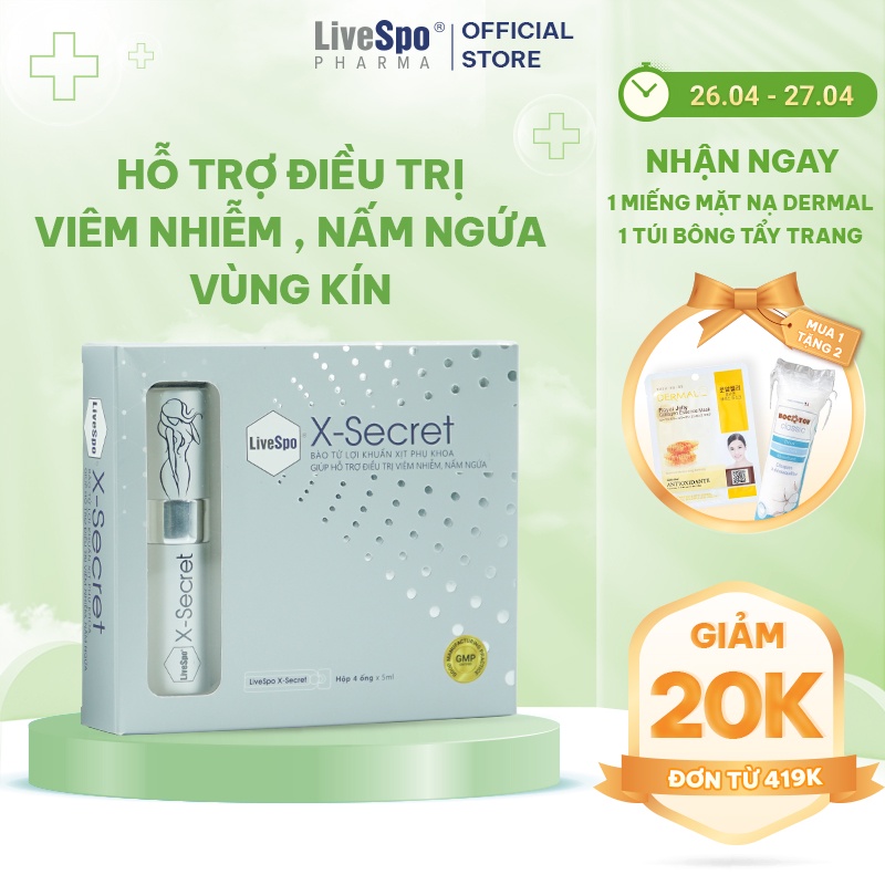 Dung dịch vệ sinh phụ nữ LiveSpo XSecret dạng xịt - hỗ trợ khử mùi và cân bằng PH vùng kín (4 ống x 20ml)