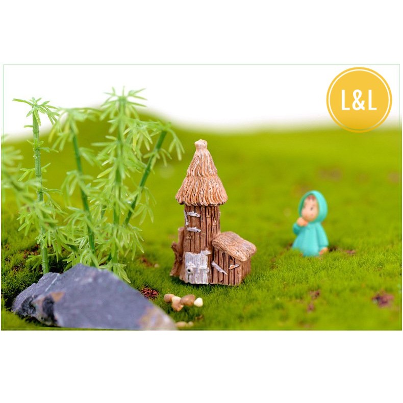 Tiểu cảnh Nhà Rơm Cổ Điển mái vòm trang trí chậu cây để bàn, sen đá xương rồng, làm mô hình sáng tạo, quà tặng ý nghĩa