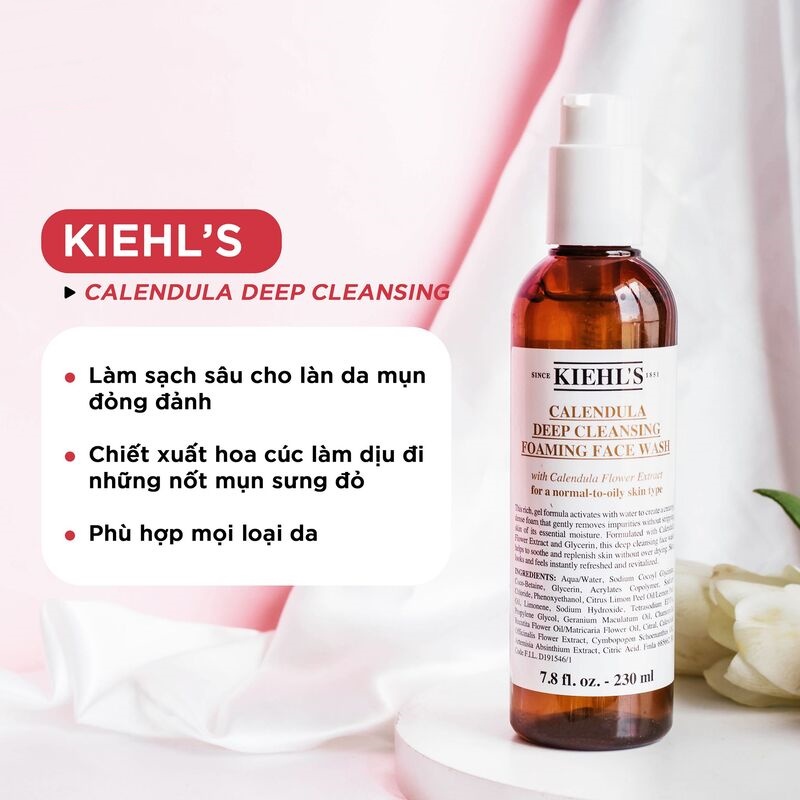 Sữa rửa mặt hoa cúc Kiehl's Calendula Deep Cleansing Foaming Face Wash dành cho da nhạy cảm 230ml, 500ml - LAI BEAUTY