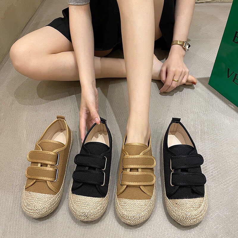 Giày Bệt Giày Búp Bê Quai Dán Basic Vintage Cho Nữ