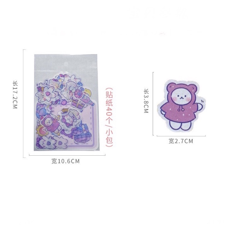 Set 40 tấm sticker cute hình con gấu trắng dễ thương hàng Quảng Châu trang trí sổ vở viết đồ dùng