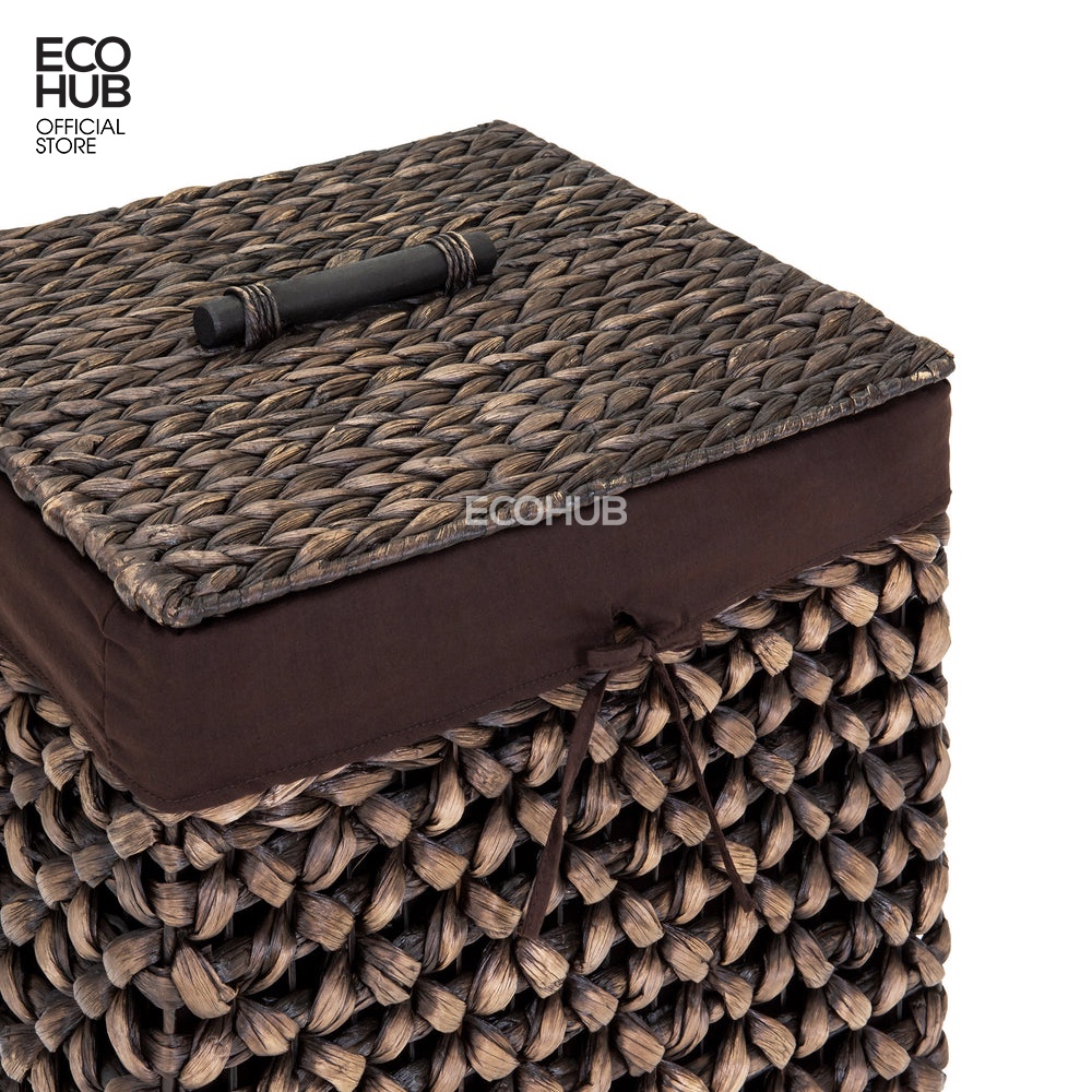 Giỏ đựng đồ ECOHUB bằng lục bình dệt thoi / Tấm lót có thể tháo rời, có nắp đậy
