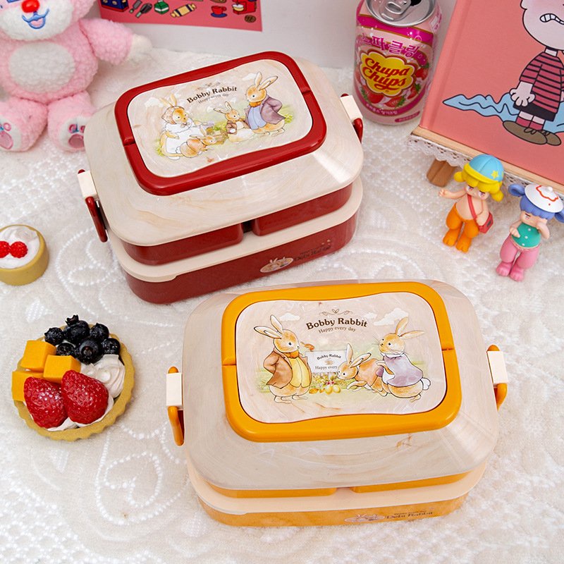 Hộp Đựng Cơm Phong Cách Hàn Quốc, Thiết Kế Đặc Biệt 2 Tầng, 3 Ngăn Tiện Lợi có sẵn