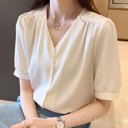 SUXI Áo Sơ Mi Tay Ngắn Cổ Chữ V Dáng Rộng Phong Cách Hàn Quốc Thời Trang Mùa Hè Cho Nữ