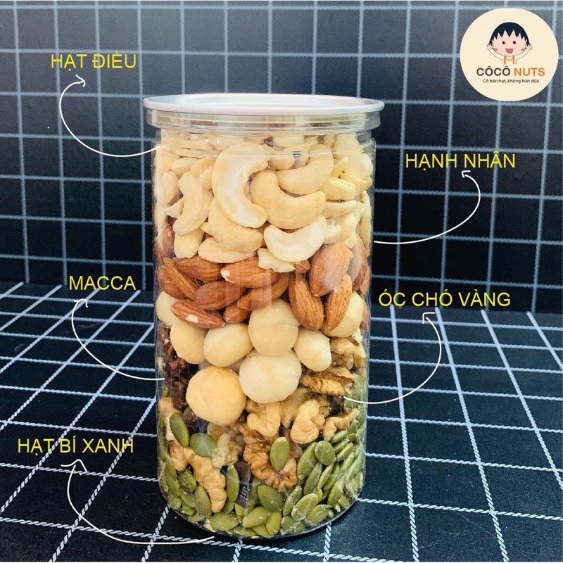 Mixnuts 5 hạt - Tổng hợp 5 loại hạt (macca,óc chó vàng,hạt điều, hạnh nhân, bí xanh) hũ 500gr