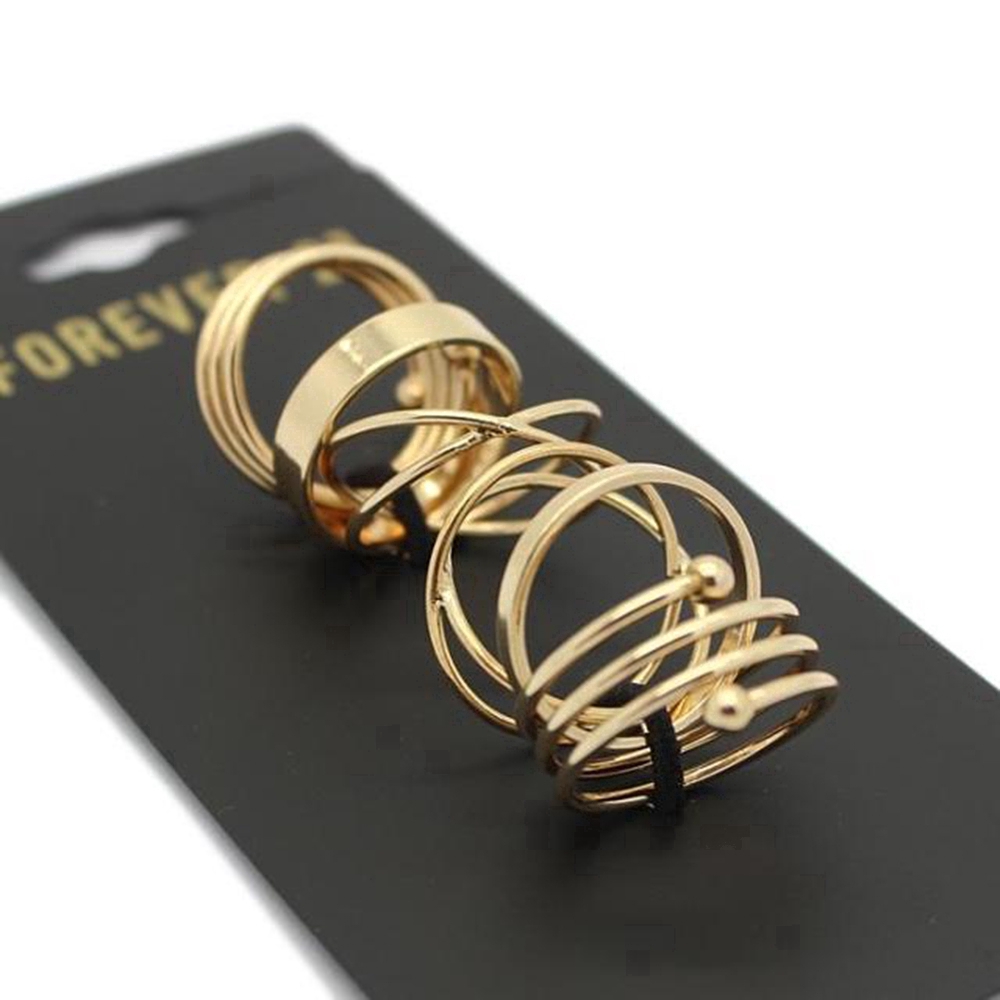 Set 6 nhẫn đeo ngón tay mạ vàng phong cách punk retro thời trang cho nữ