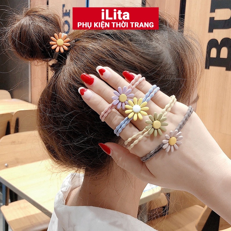 Thun Cột Cặp Tóc Dễ Thương - Phụ Kiện Đồ Kẹp Tóc Nữ Hoa Cúc Đẹp Giá Rẻ Nhiều Màu