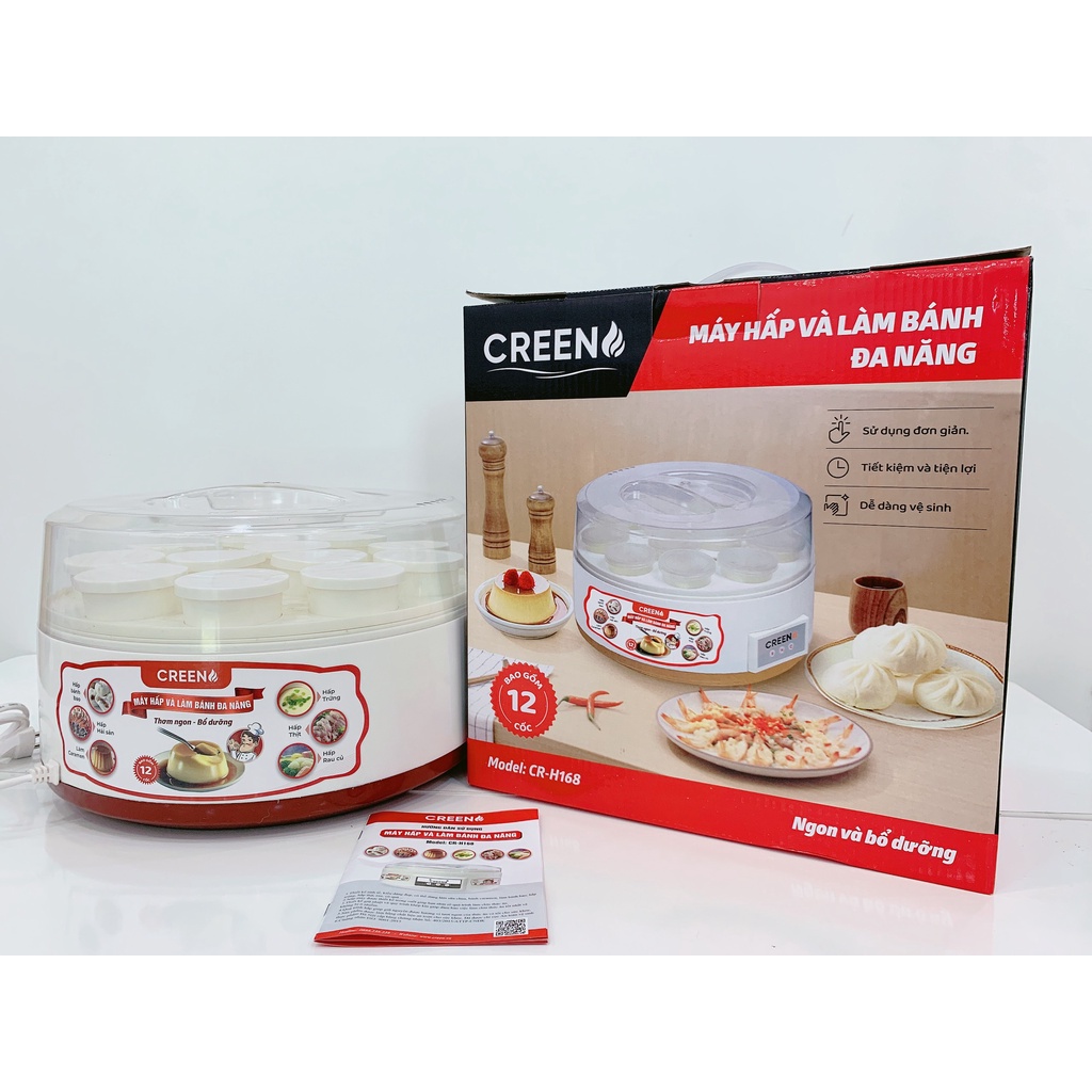Máy hấp và làm bánh đang năng Creen, có tặng kèm 12 cốc làm sữa chua, Caramen