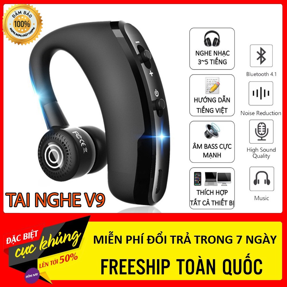 Tai nghe bluetooth V9 một bên tai đàm thoại, chống ồn, nghe nhạc cực chuẩn