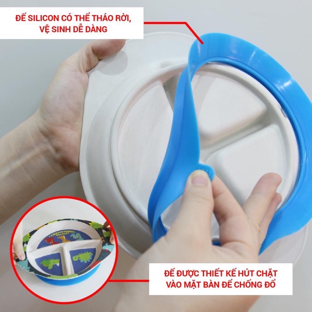 Khay ăn chia ngăn cho bé bamboo khay ăn chống lật đế Silicon bé ăn dặm BLW - Royalcare