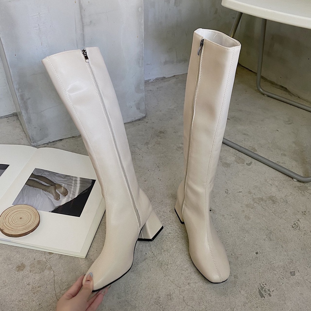 Giày Bốt Cổ Cao Khoá Cạnh Chất Mềm MMM Đế Vuông