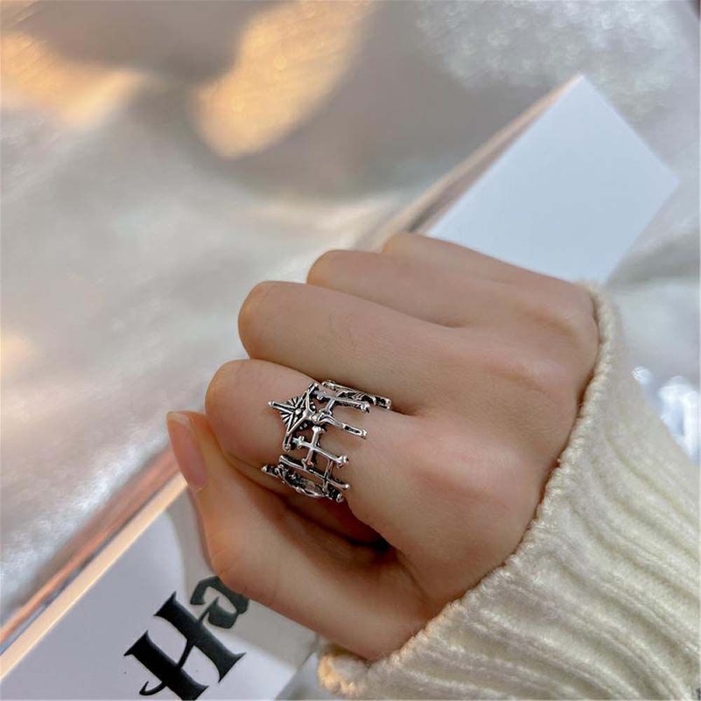 Nhẫn hở mạ bạch kim nhiều màu sắc phong cách gothic cổ điển độc đáo cho nữ