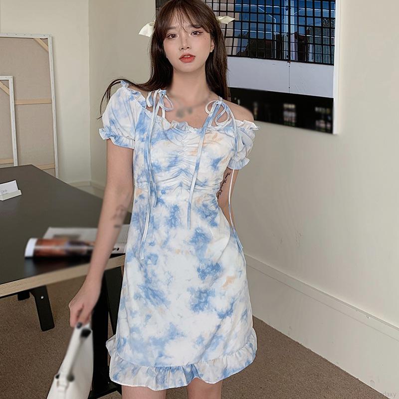 Đầm thời trang tay ngắn hở vai quyến rũ trẻ trung phong cách Hàn Quốc