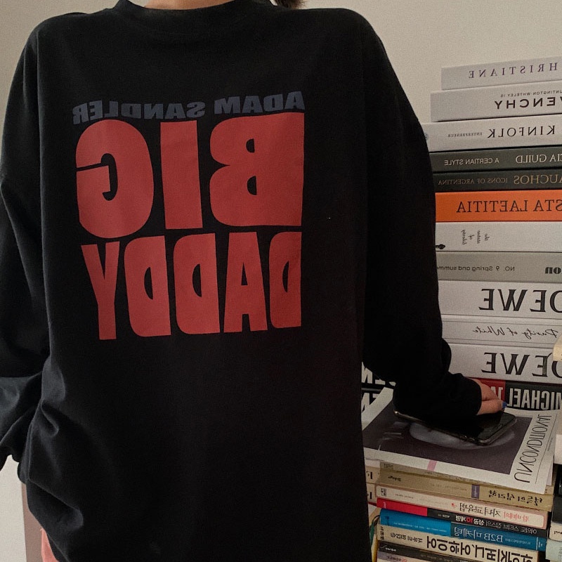 Áo sweater tay dài cổ tròn dáng rộng in chữ cá tính trẻ trung