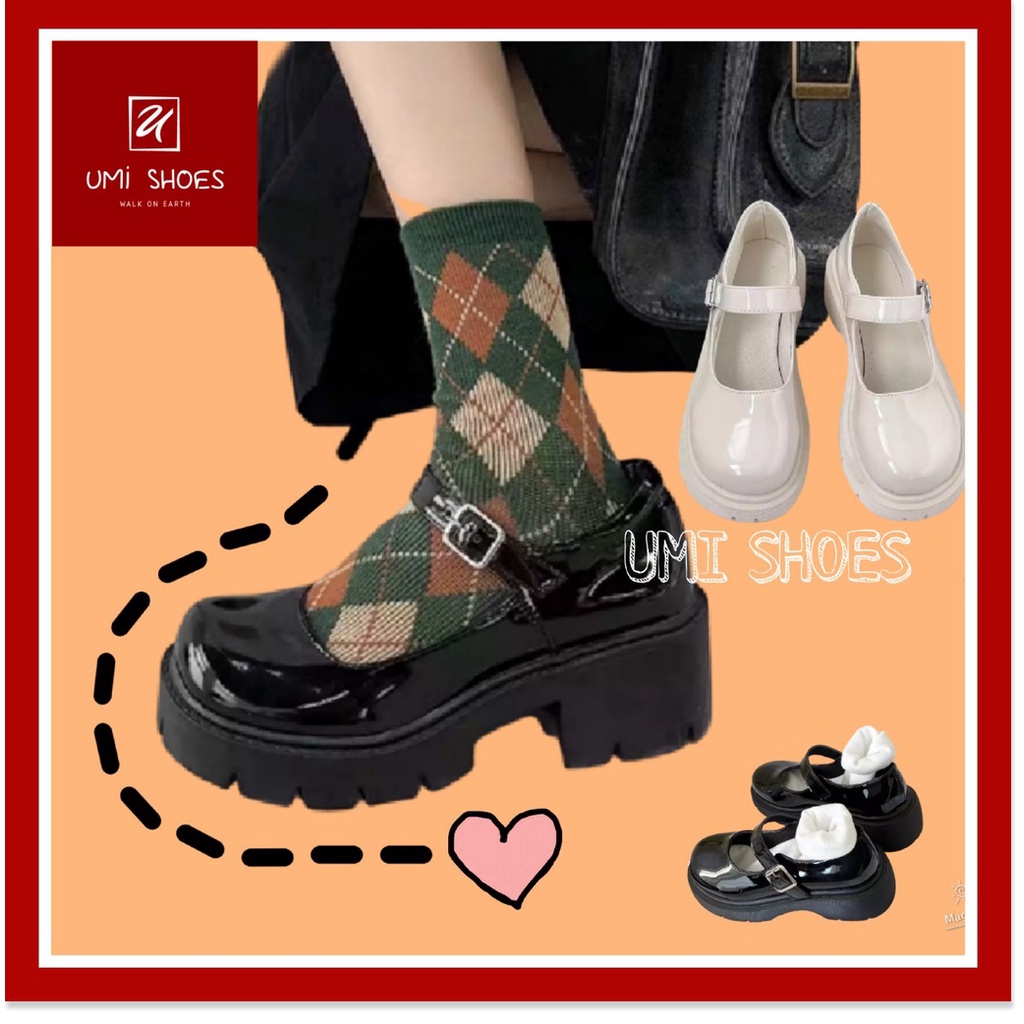 Giày LOLITA Nữ Da Bóng, Da Lì ulzzang phong cách Hàn quốc mary quai cài đế cao cá tín