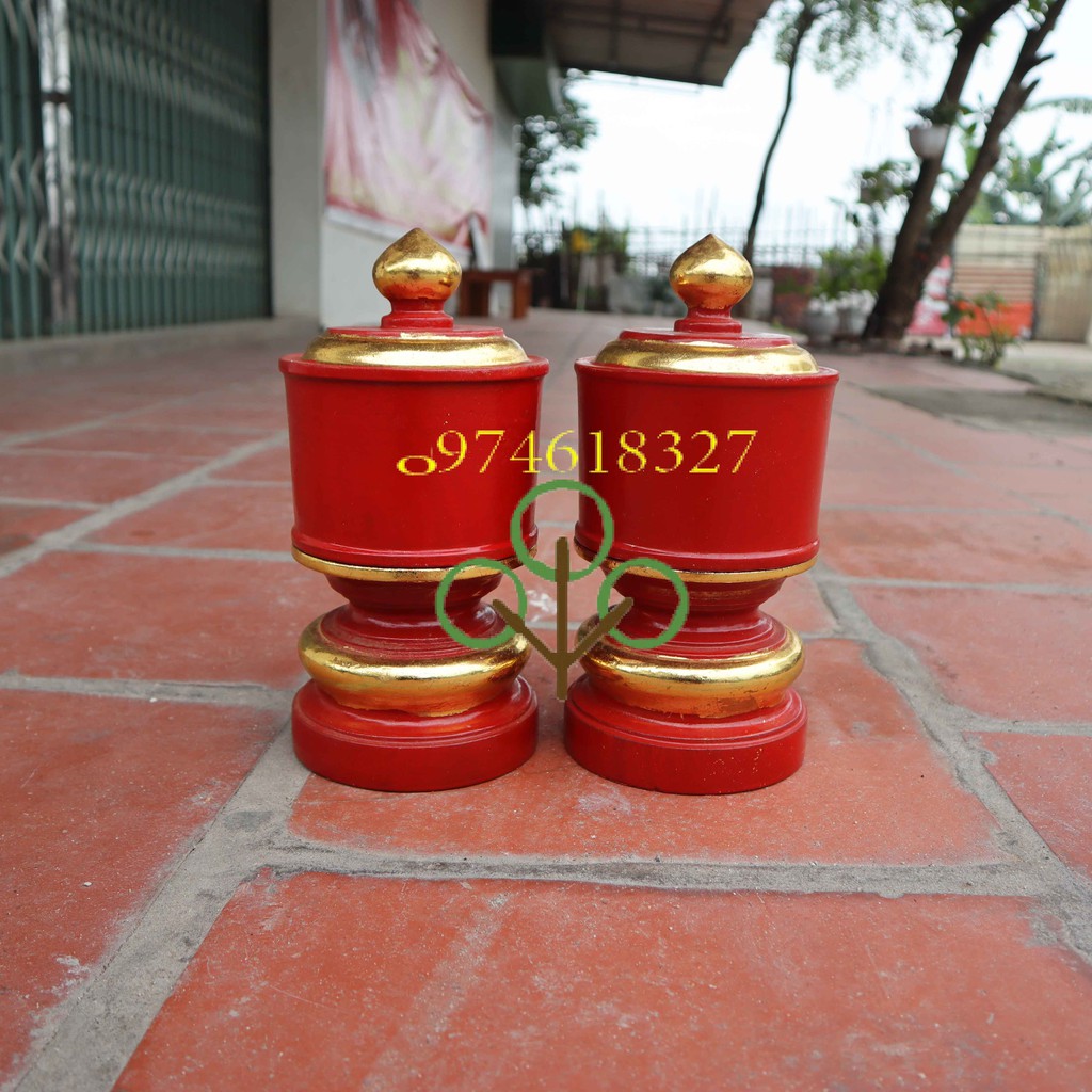 Khay cau-khay gạo gỗ mít-đài thờ gia tiên đường kính 12cm cao 22cm