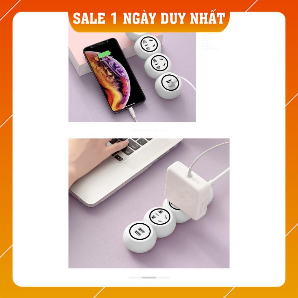 Ổ Cắm Điện Tròn Thông Minh Có Đèn Chuyển Đổi Đa Chức Năng dài 2m8-Có Đầu Cắm USB sạc nhanh