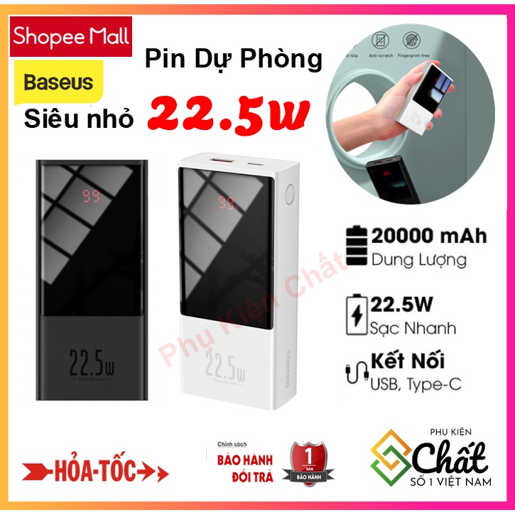 Pin Sạc dự phòng Siêu Nhỏ Sạc Nhanh 22.5W Baseus 20000mAh PPMN, màn hình Full LED  Siêu nhẹ , nhỏ gọn trong lòng bàn tay