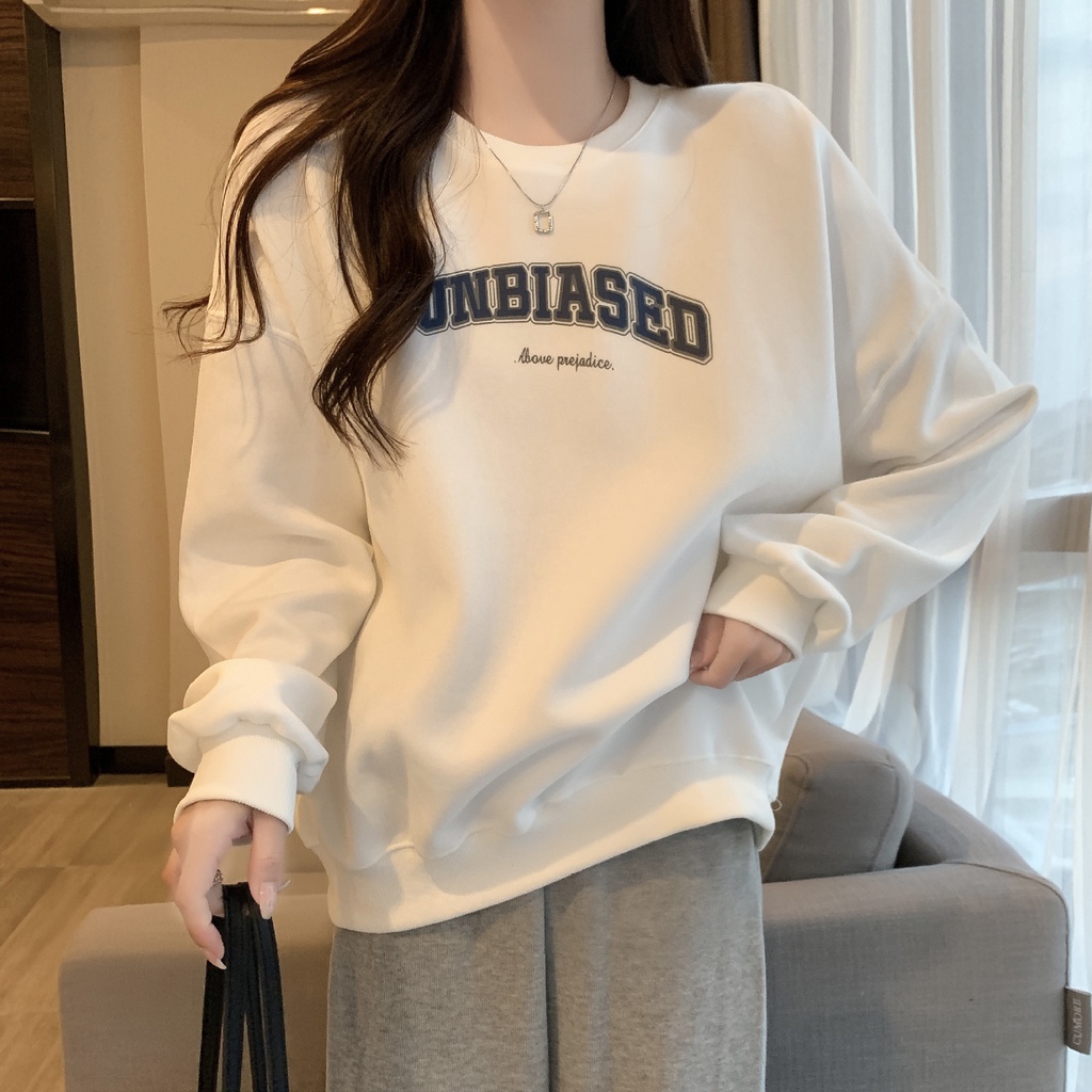 Áo Sweater In Chữ UNBIASED Cực Xinh Áo Sweater Tay Bồng Chất Nỉ Ngoại Dày Dặn Form Rộng Freesize Unisex Ảnh Thật