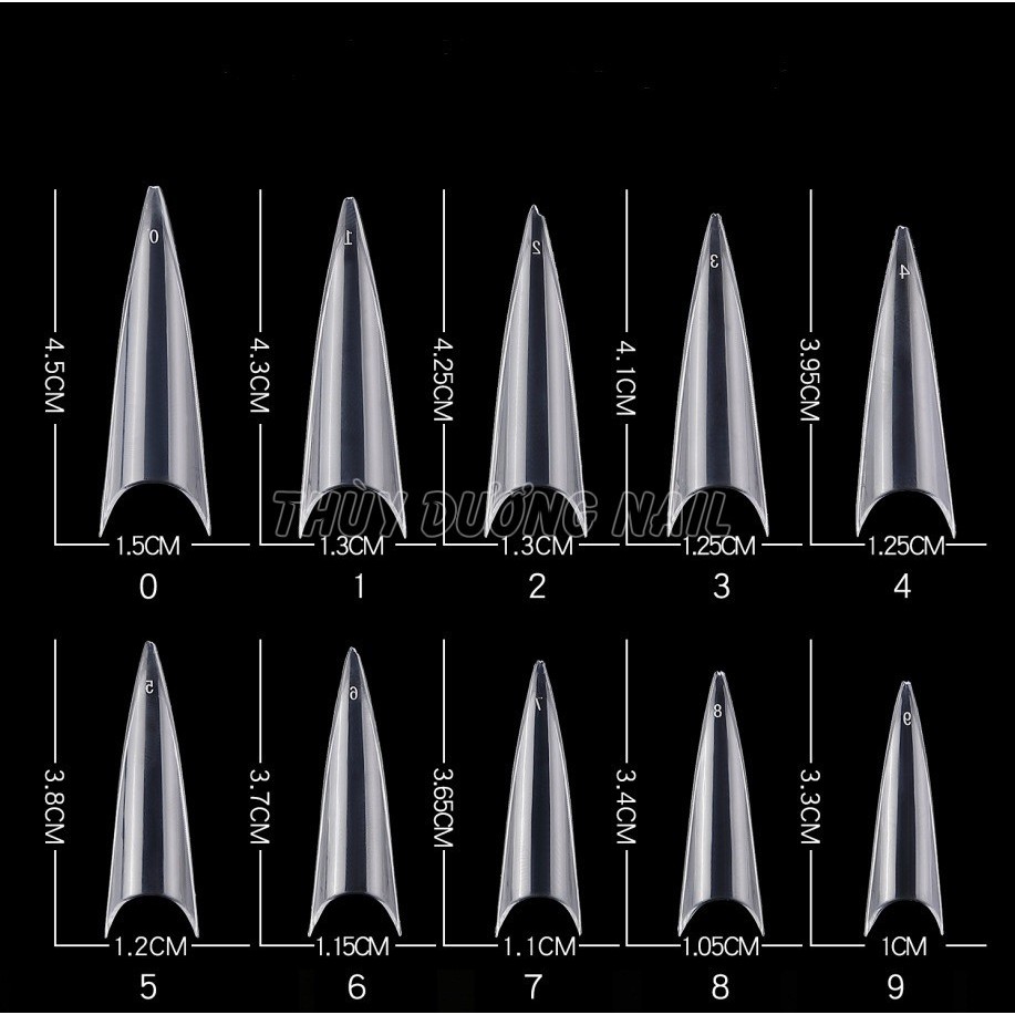 Móng nối nhọn dài dẻo ôm fom 500 móng size từ 0 đến 9