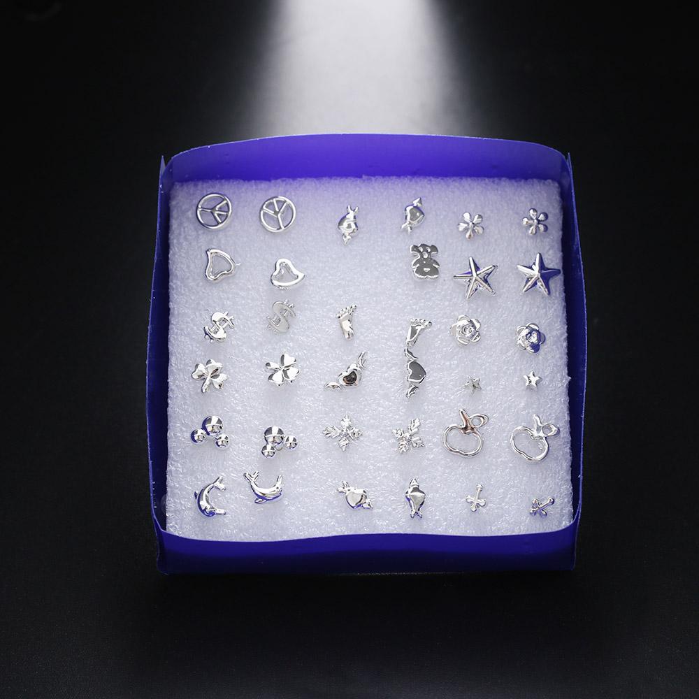 Set 18 Đôi Bông Tai Hình Hoa Hồng Dễ Thương Cho Nữ|Nhẫn Mạ Bạc Đính Đá Pha Lê