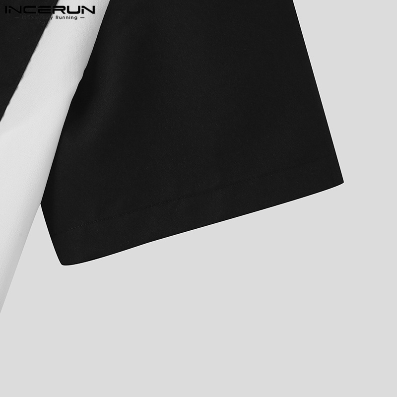 Áo sơ mi INCERUN ngắn tay phối túi thời trang đơn giản cho nam