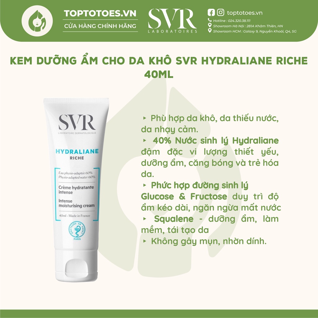 Kem dưỡng ẩm cho da khô, rất khô SVR Hydraliane Riche 40ml [NHẬP KHẨU CHÍNH HÃNG 100%]