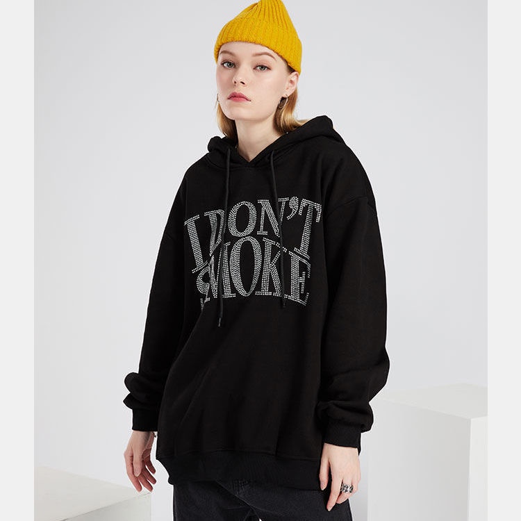 COZOK Áo Hoodie tay dài form rộng họa tiết kim cương phong cách hiphop